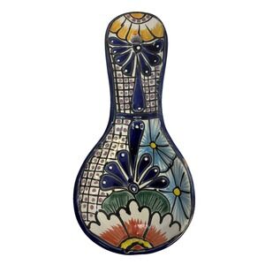Talavera Curved Spoon Rest Handmade 10 In Painted Ceramic Mexican Pottery